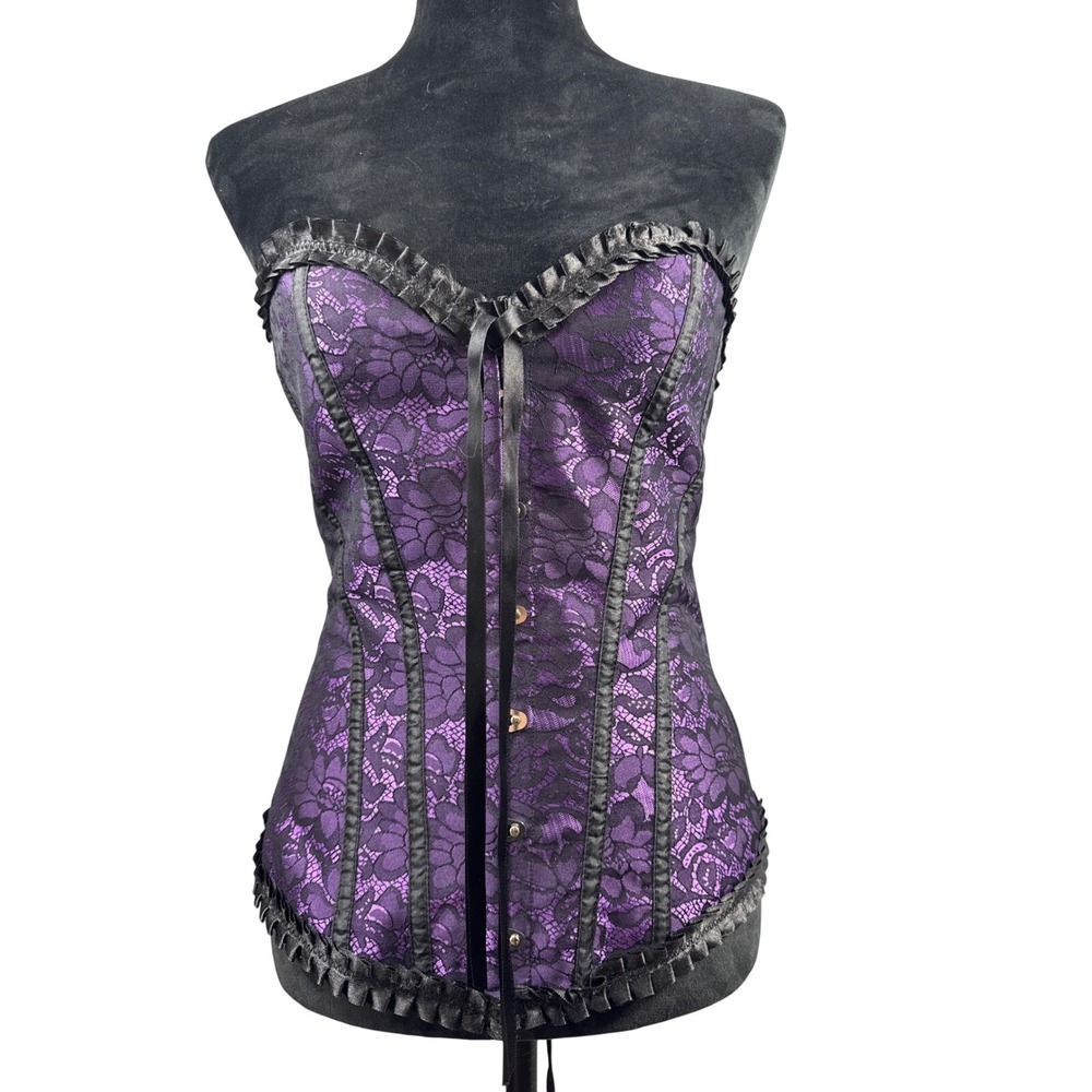 Floral Lace Corset Top Women Medium Purple Excellent‎ Gothic Steampunk Closplay